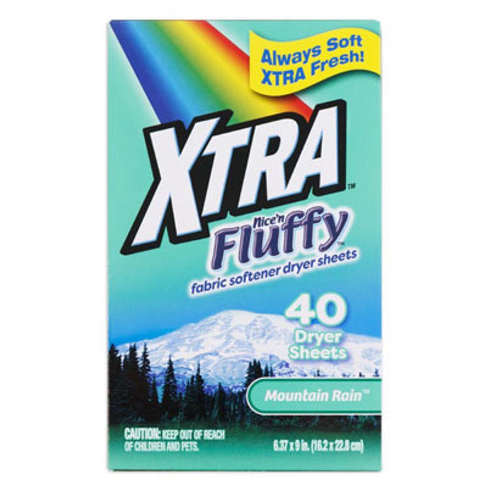 12 pieces of Dryer Sheets 40ct Nice N Fluffy Mountain Rain Xtra 6.37x9in