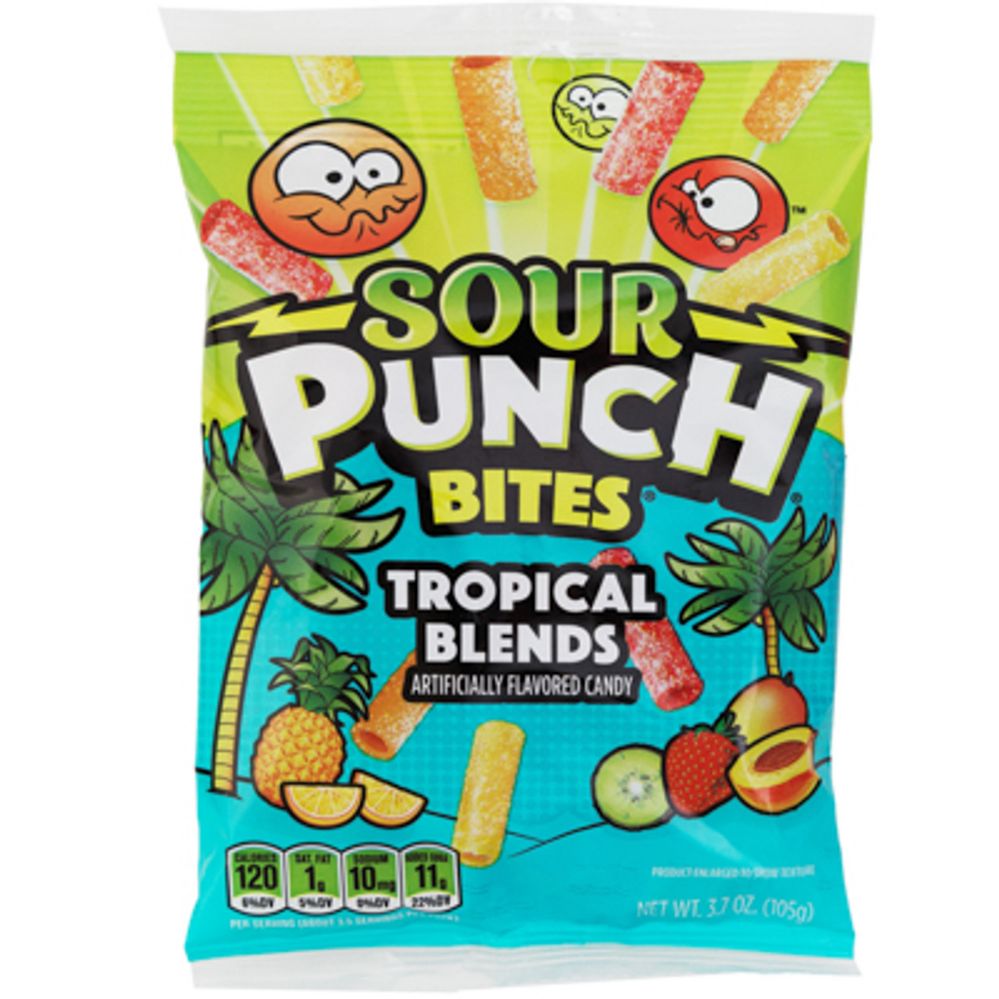 12 pieces of Sour Punch Bites Tropical Blends 3.7 Oz Hanging Bag