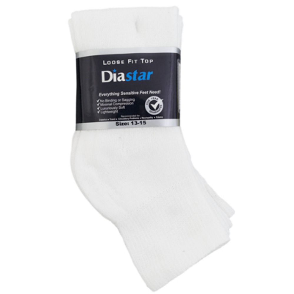 60 pieces of Socks 3pk Size 13-15 White Qtr Length Diabetic Crew Comfy Feet