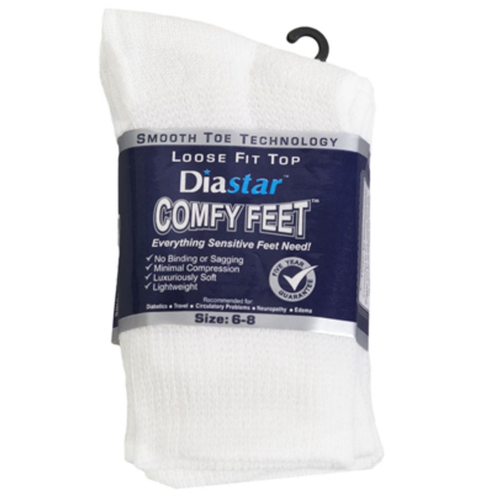 60 pieces of Socks 3pk Size 6-8 White Diabetic Crew Comfy Feet Peggable