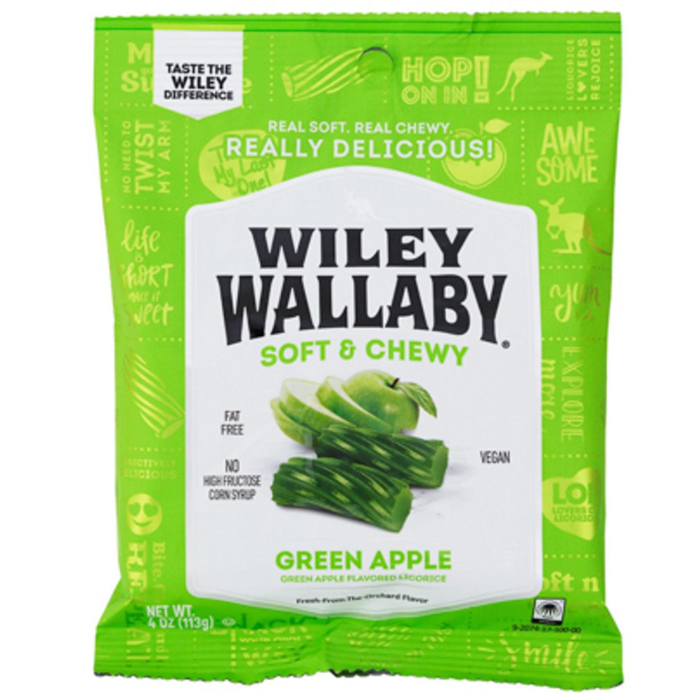 12 pieces Licorice Wiley Wallby Green Apple 4 Oz Peg Bag - Food & Beverage