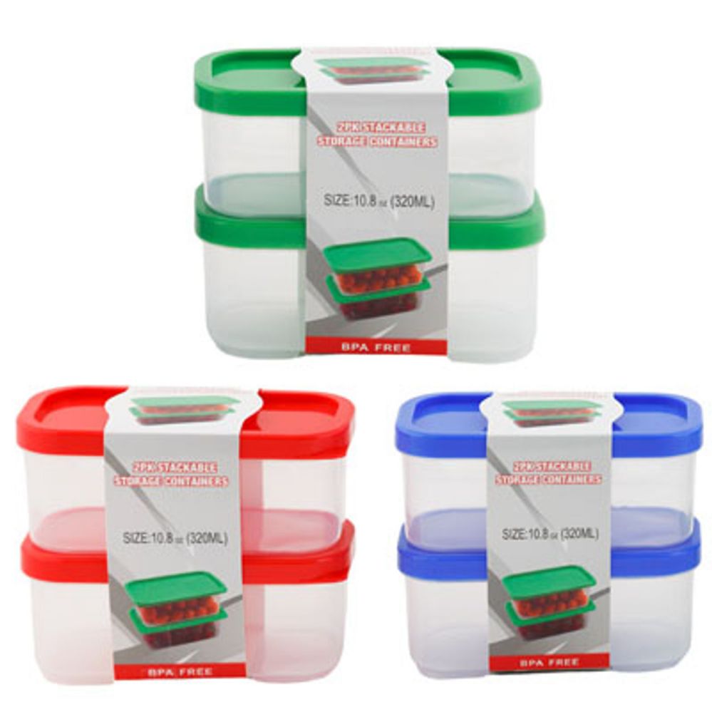24 pieces of Food Storage Container 2pk Snack Stackable 10.8oz Ea Belly Band Red/blue/green Colors