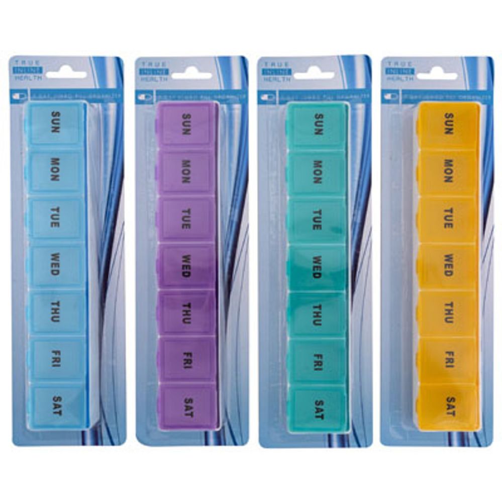 48 pieces of Pill Organizer Large Weekly 9x2x1 4 Colors Plastic Hba Blistercard