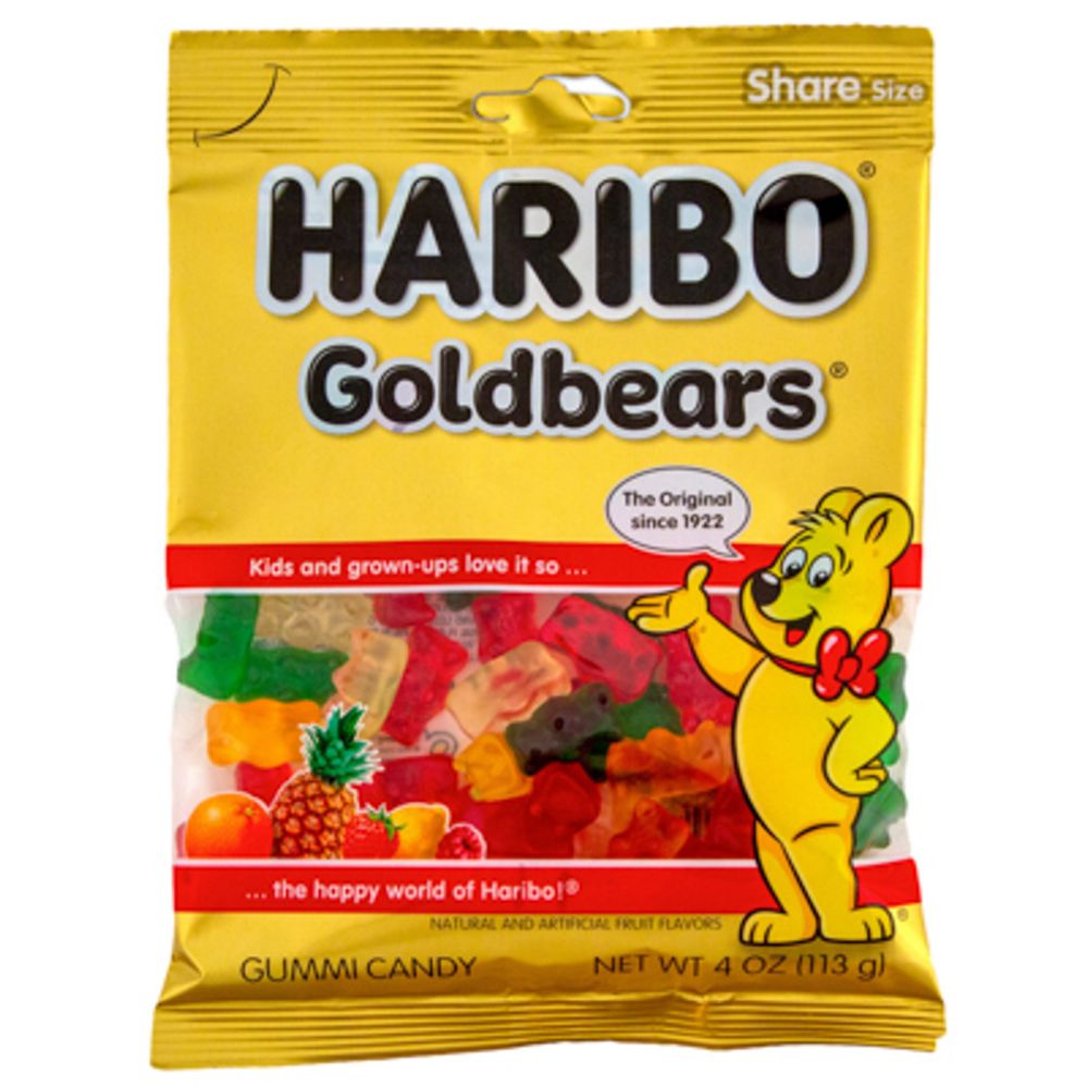 12 pieces Gummy Bears Haribo Gold 4 Ozpeg Bag - Food & Beverage