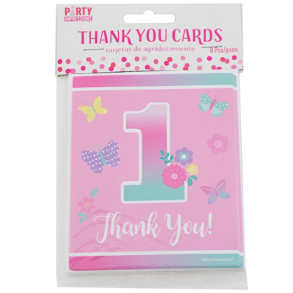 144 pieces of Thank You Cards Butterfly Garden 1st Birthday 8ct