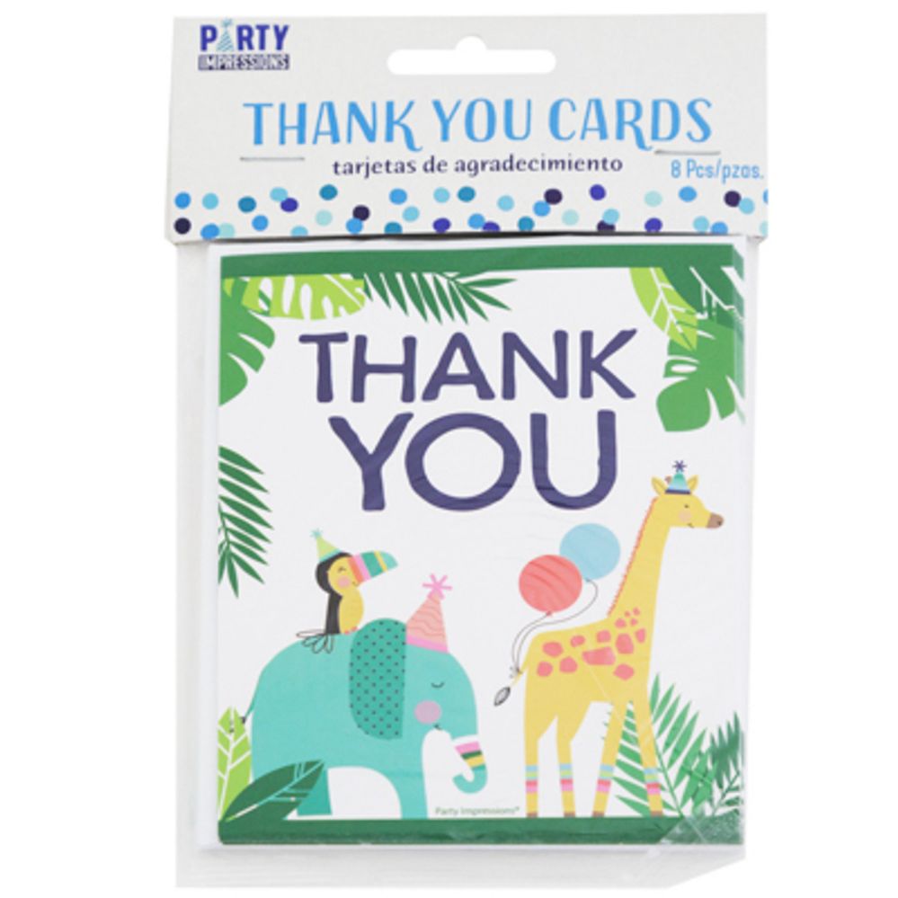 144 pieces of Thank You Cards Jungle Birthday 8ct