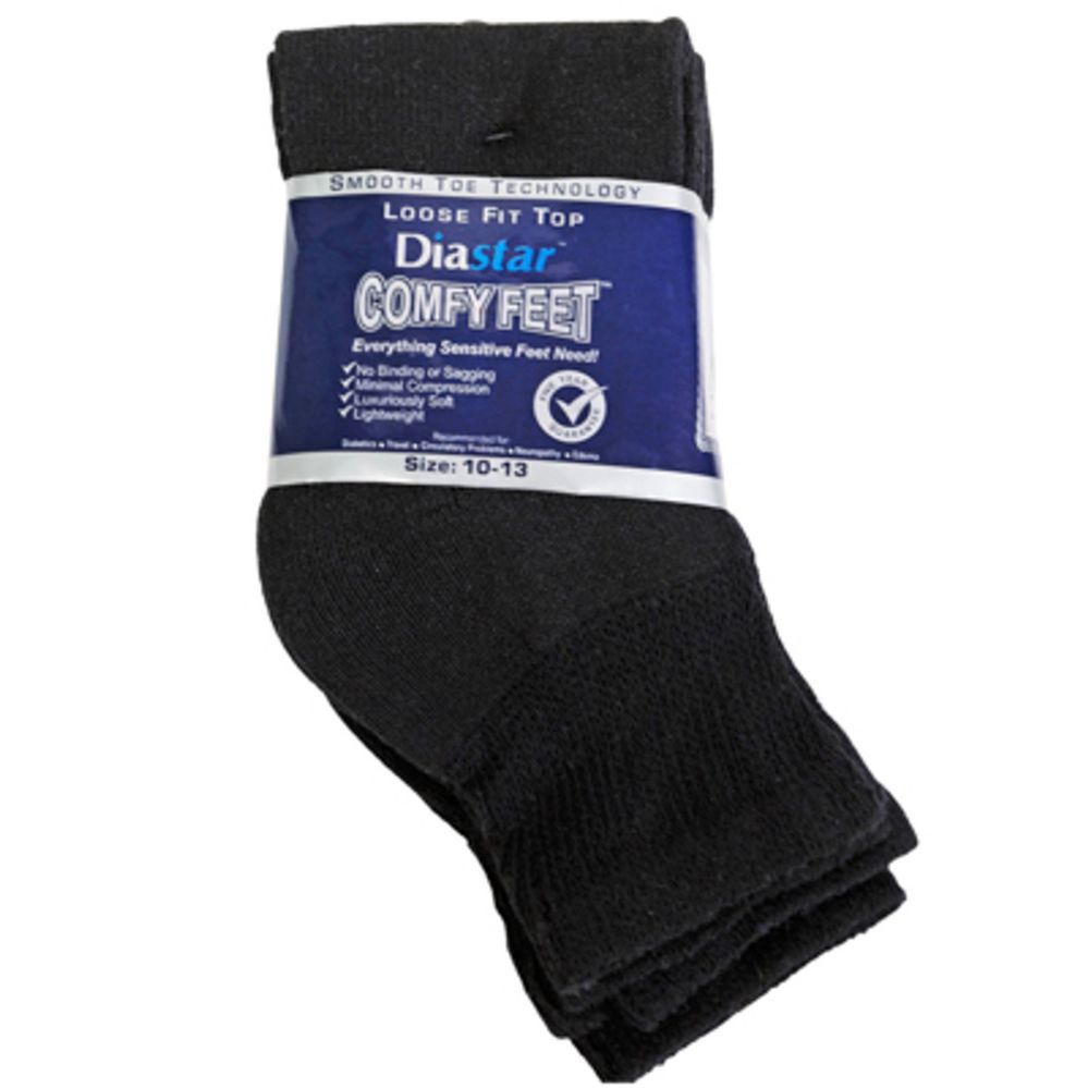 40 pieces of Socks 3pk Size 10-13 Black Qtr Length Diabetic Crew Comfy Feet Peggable