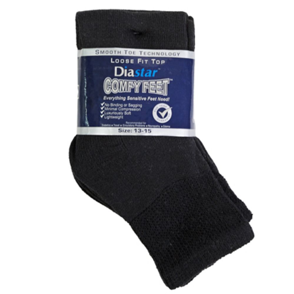 40 pieces of Socks 3pk Size 13-15 Black Qtr Length Diabetic Crew Comfy Feet Peggable