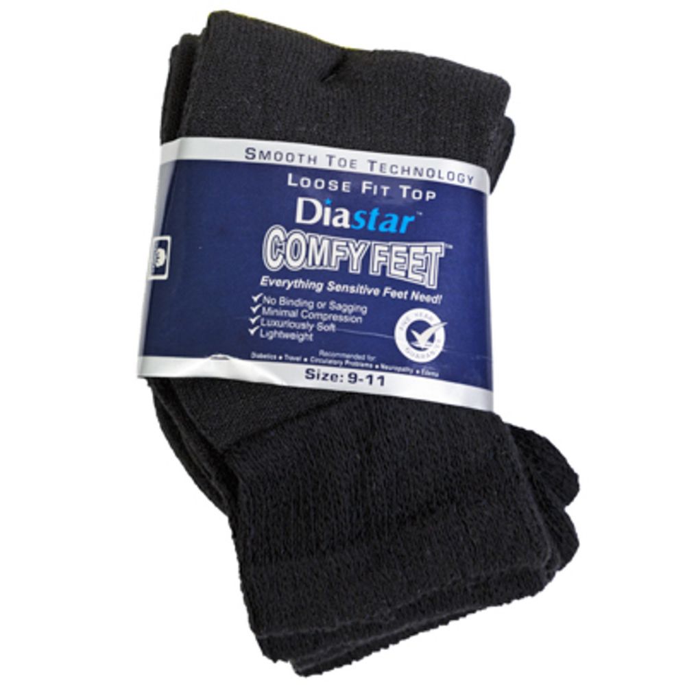40 pieces of Socks 3pk Size 6-8 Black Qtr Length Diabetic Crew Comfy Feet Peggable