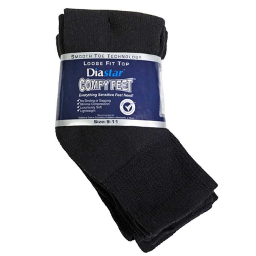 40 pieces of Socks 3pk Size 9-11 Black Diabetic Crew Comfy Feet Peggable