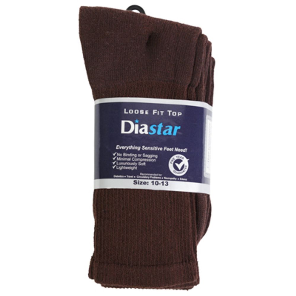60 pieces of Socks 3pk Size 10-13 Brown Diabetic Crew Comfy Feet Peggable