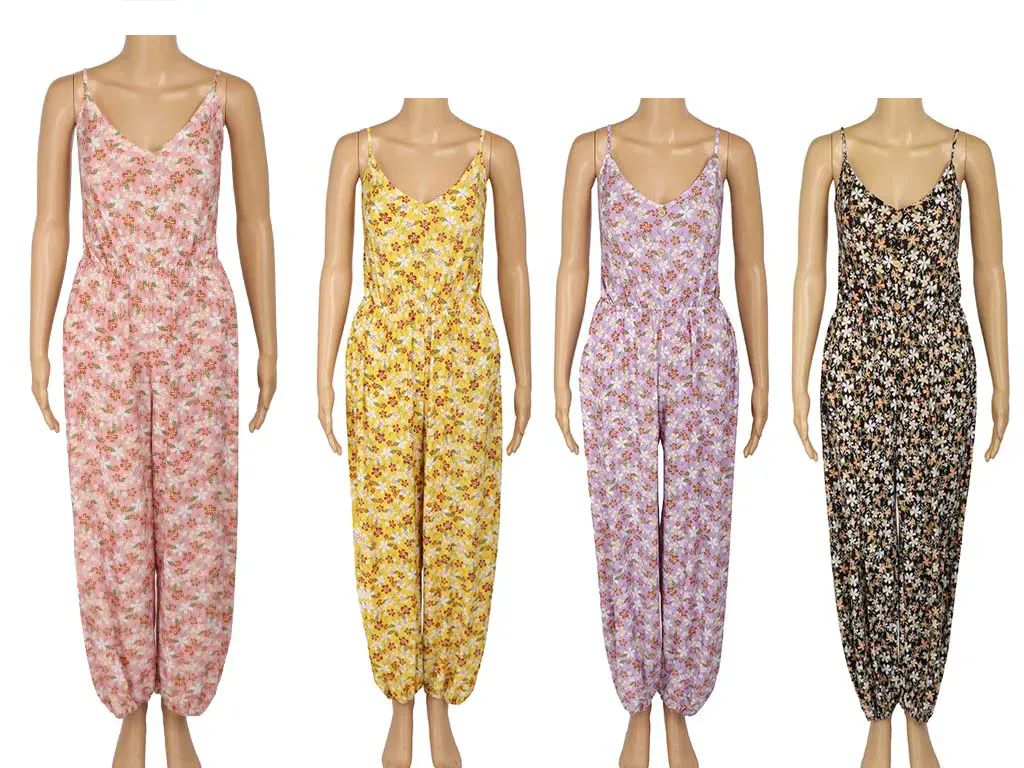 48 Pieces of Womens Long Flower Fashion Jumpsuit One Piece In Assorted Colors