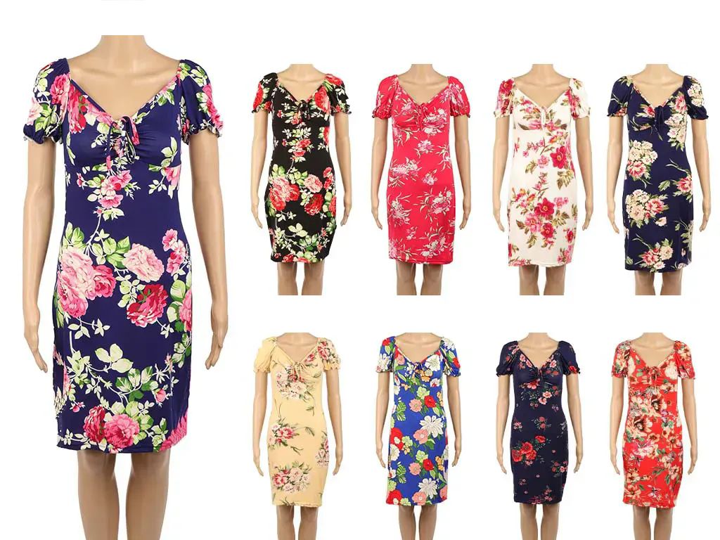 72 Pieces of Womens Short Flower Fashion Dress In Assorted Colors
