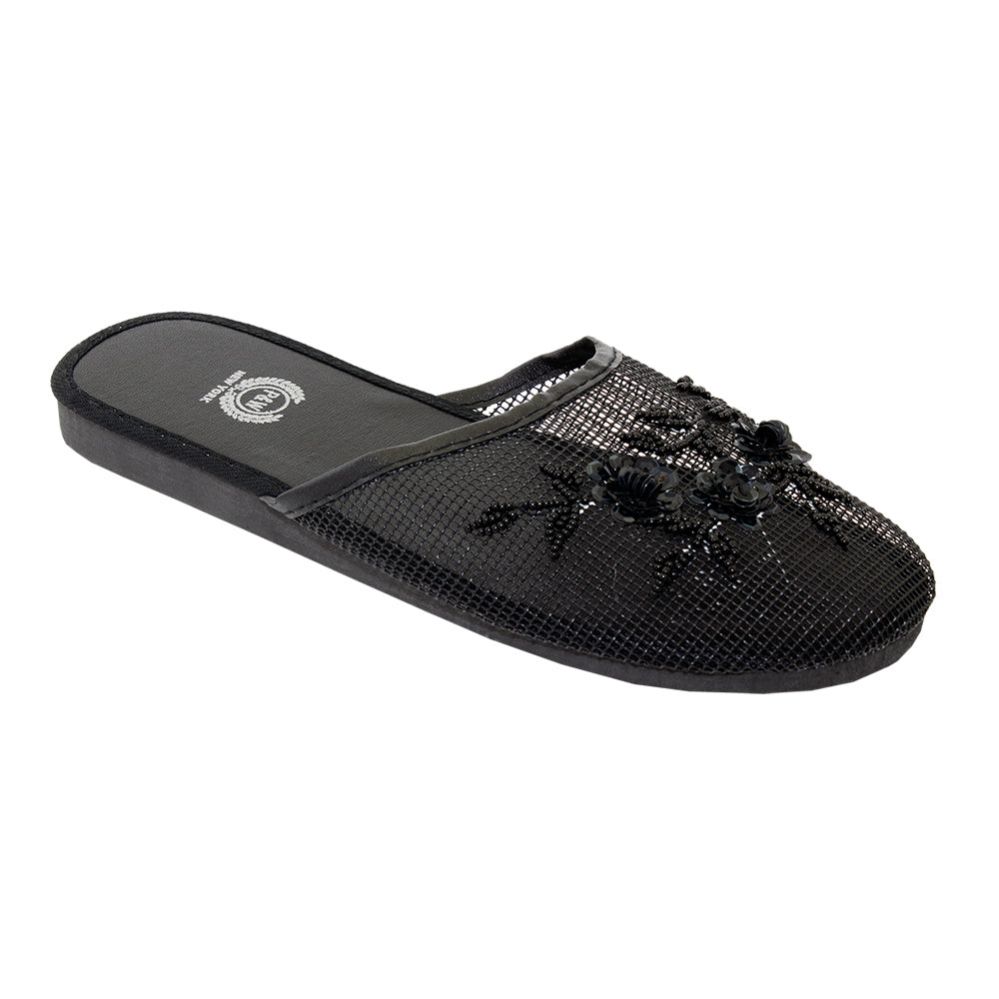 96 Pairs of Women's Floral Mesh Slipper Black