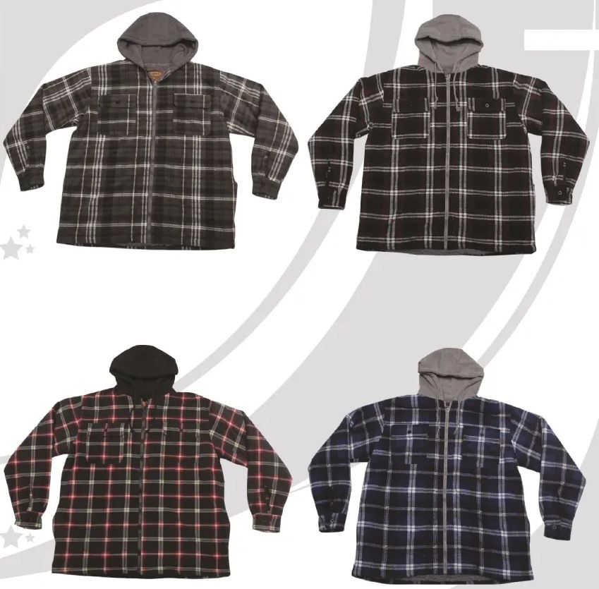 24 Pieces of Mens Plaid Polar Fleece Hoodie With Sherpa Lining Assorted Sizes M-2x