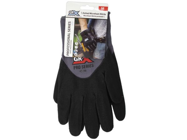 72 pieces of Grx Professional Series 453 Black Dotted Breathable Nitrile Work Gloves In Size M