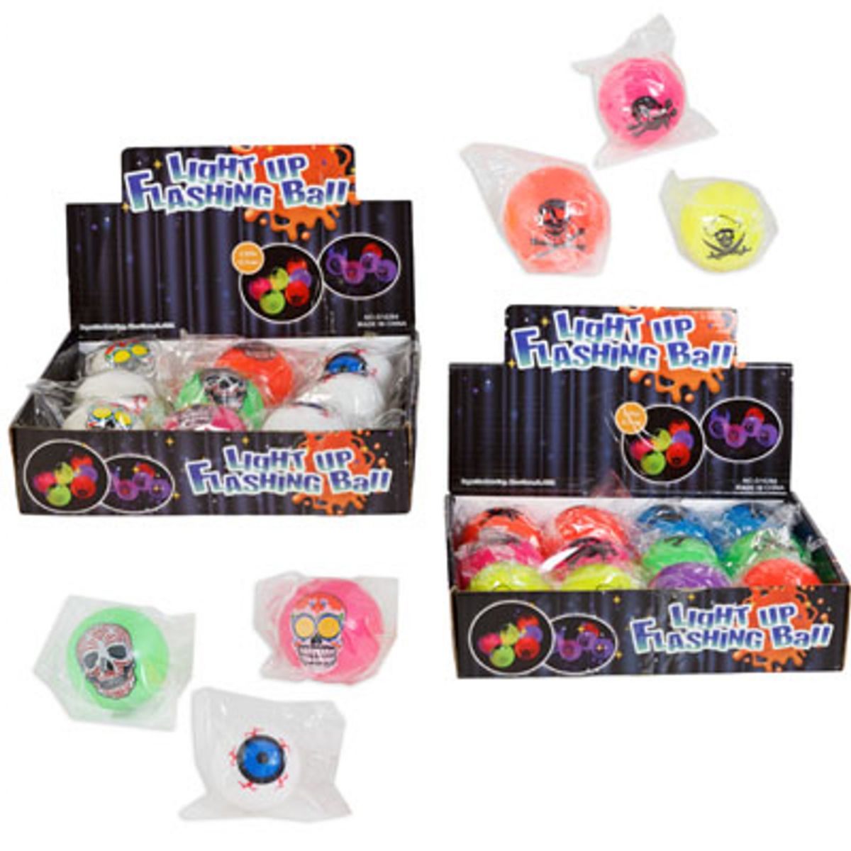 24 Pieces of Light Up Flashing Ball 2.25in Pirate/ Skull/ Eyeball In Polybag