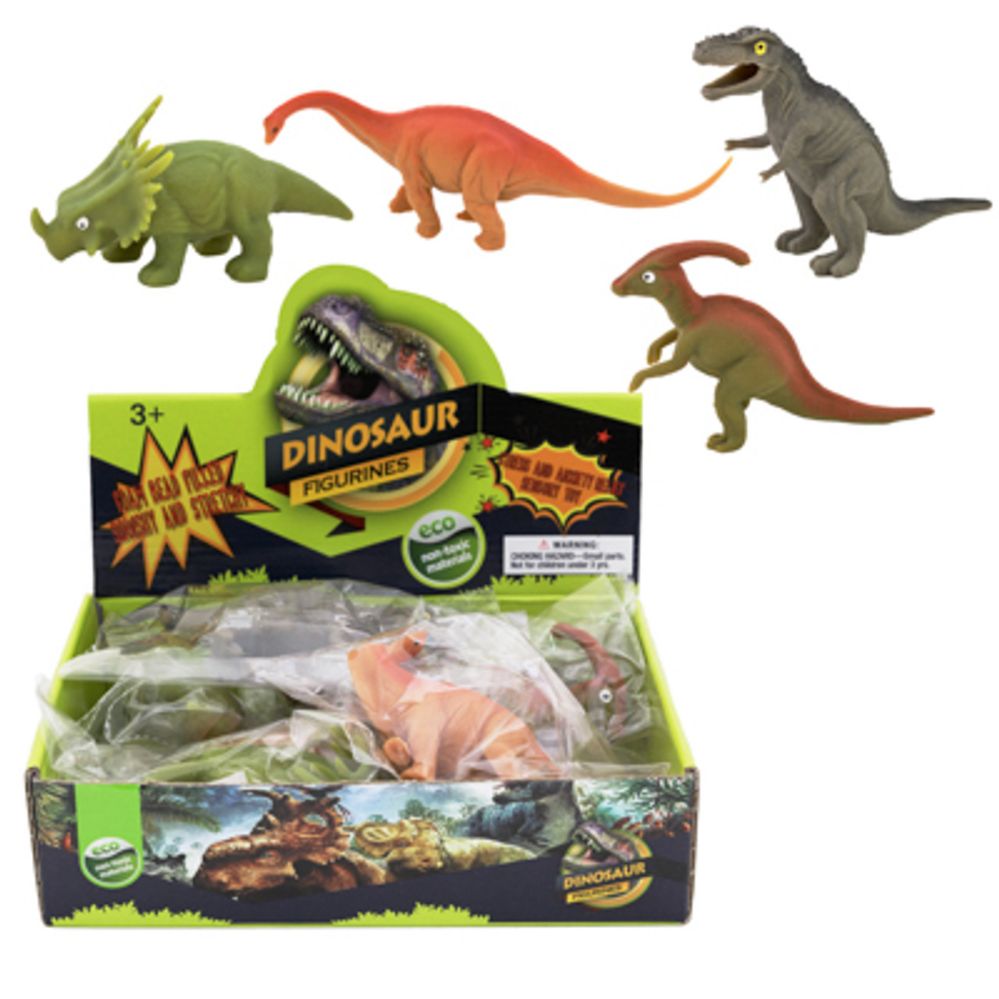 36 pieces of Dinosaur Foam Bead Filled Squishy Pull Toy 4ast In 12pc Pdq Polybag/label