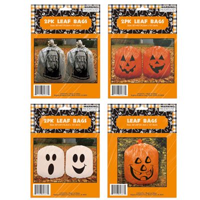 96 pieces of Leaf Bag 4ast 1pk Large 36x48in/2pk Med 30x40in Ghost/pumpkin/tombstone Pb/insrt