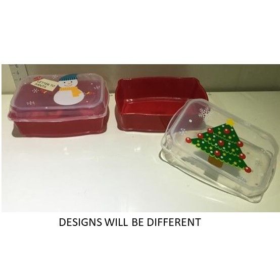 24 Wholesale Food Storage Container Christmas Rectangle Shaped Scallop Edge  4designs/3color 8.19 X 5.9 X 3.35in - at 