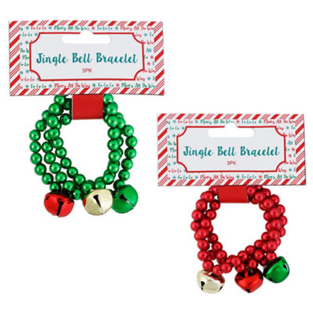 36 pieces of Jingle Bell Bracelet 3pk 2ast Red/green W/bells Xmas Header