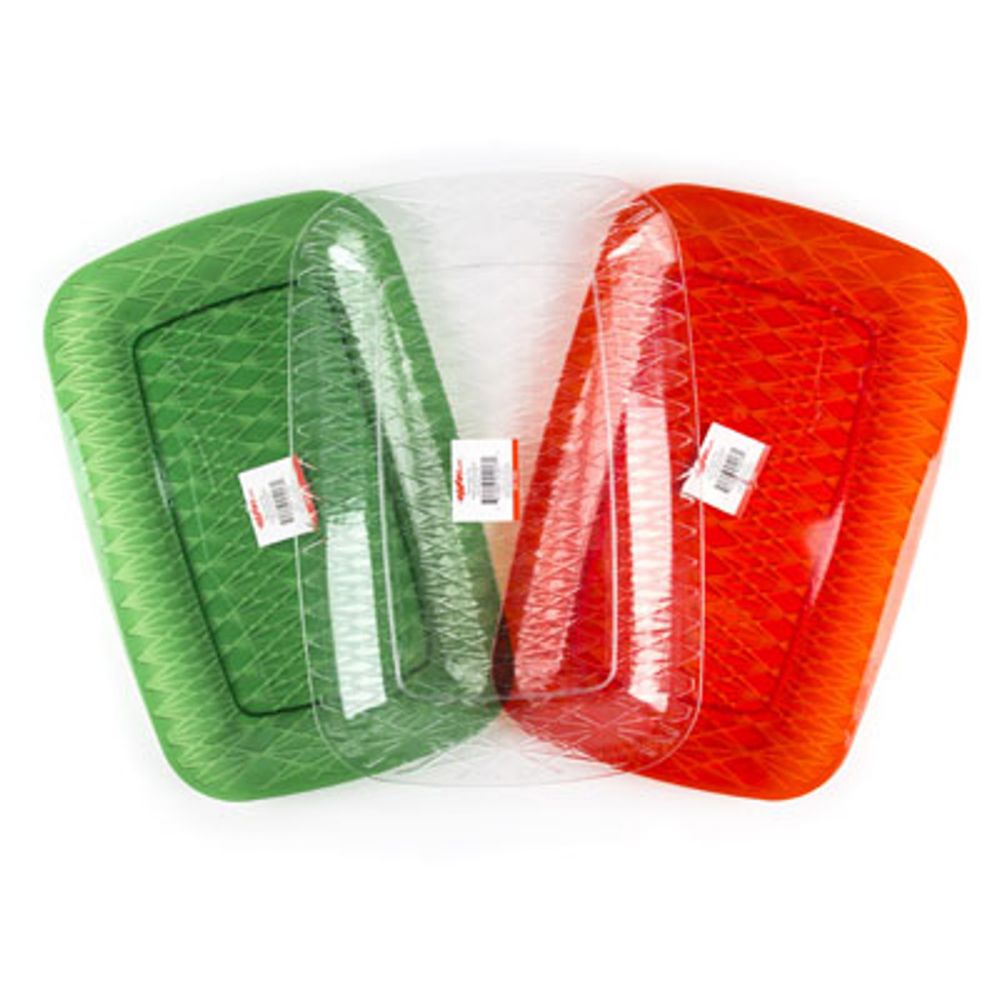 48 pieces of Serving Tray Crystal Look Rectangle 16inl Red/green/clear Upc Label 10.43"x15.94" Case Cut Display
