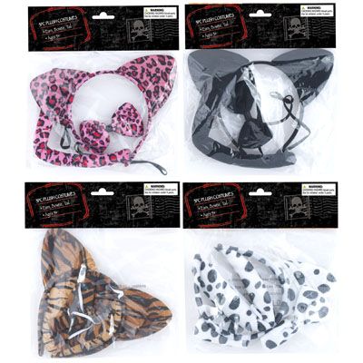 48 Pieces of Costume Animal Set 3pc Plush 4ast Ears Headband/bowtie/tailhlwn Pbh