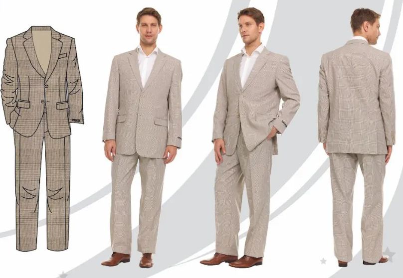 12 Sets of Men's 2 Button Suit Set -Tan With Stripes