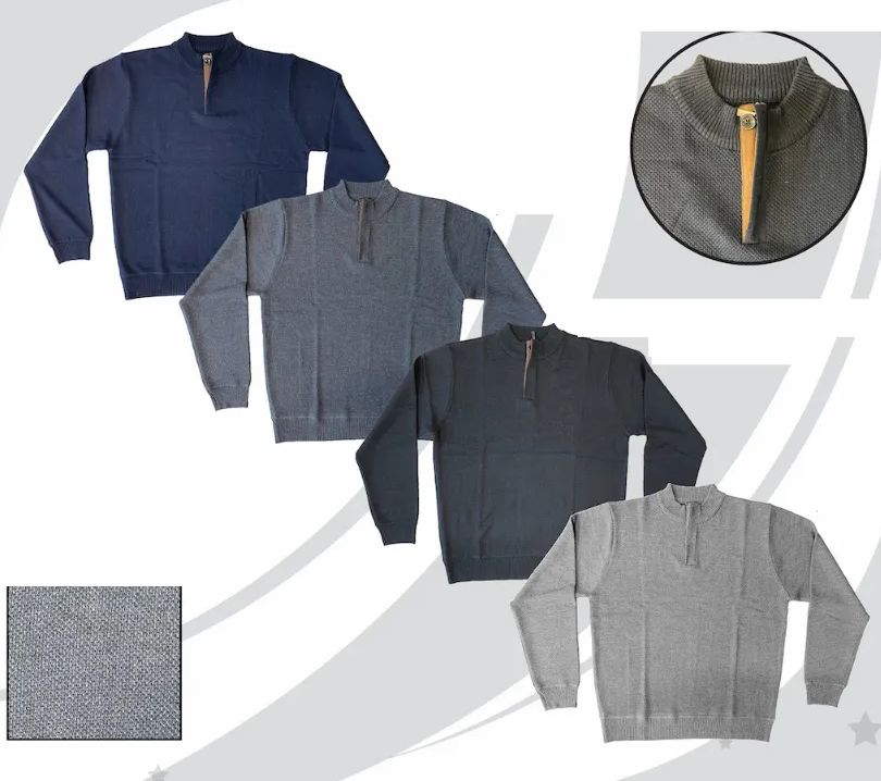 48 Pieces of Men's Diamond Comb Pattern Sweater With Quarter Zip Collar Assorted Colors Sizes M-2x