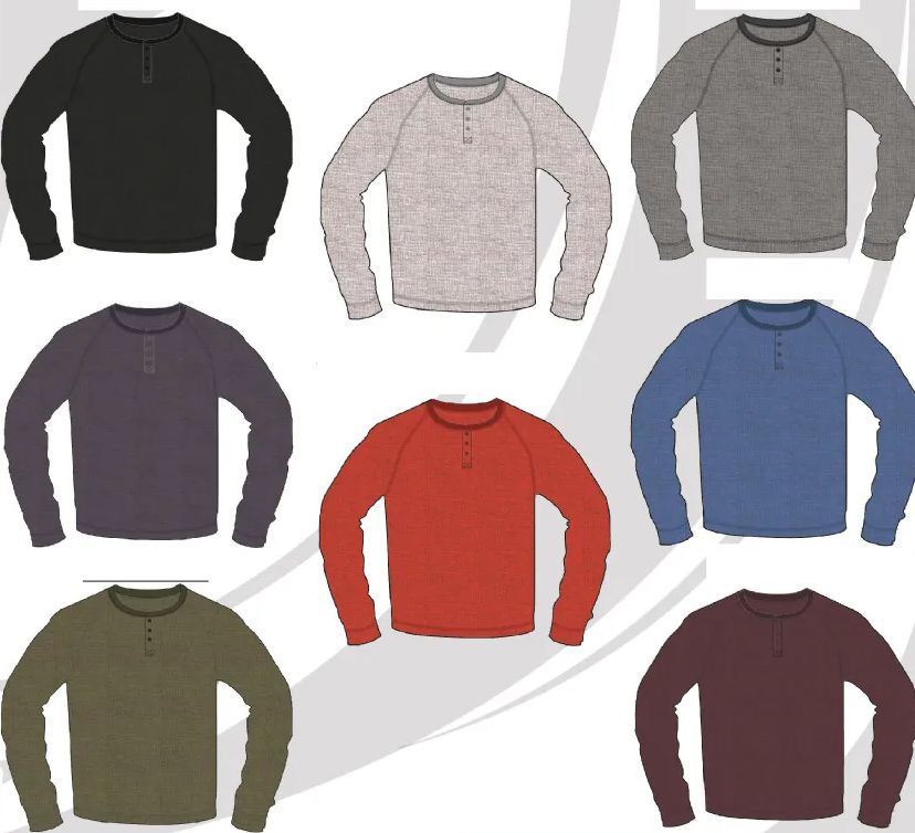 48 Pieces of Men's Ae Waffle Knit Long Sleeve Henley Top Assorted Colors Sizes M-2xl