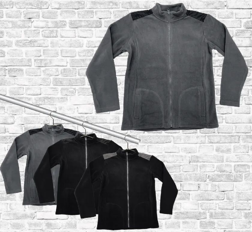 20 Wholesale Men's Full Zip Mock Neck Micro Fleece Jacket With Patch  Pockets Solid Black - at 