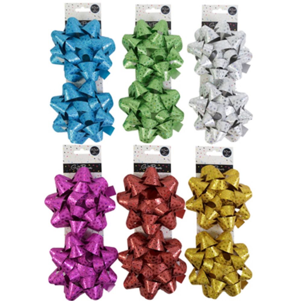36 pieces of Gift Bow 2pk 5in 24-Loop Glitter W/foil Dots 6ast Colors Party Tcd