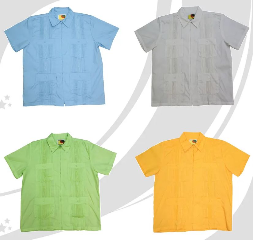 48 Pieces of Men's Short Sleeve Full Zip Guayabera Shirts Assorted Colors And Sizes