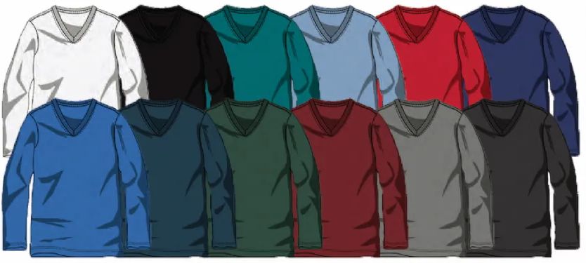 108 Pieces of Men's Long Sleeve Solid Color V-Neck Tee Shirts Solid Assorted Colors Sizes S-xl