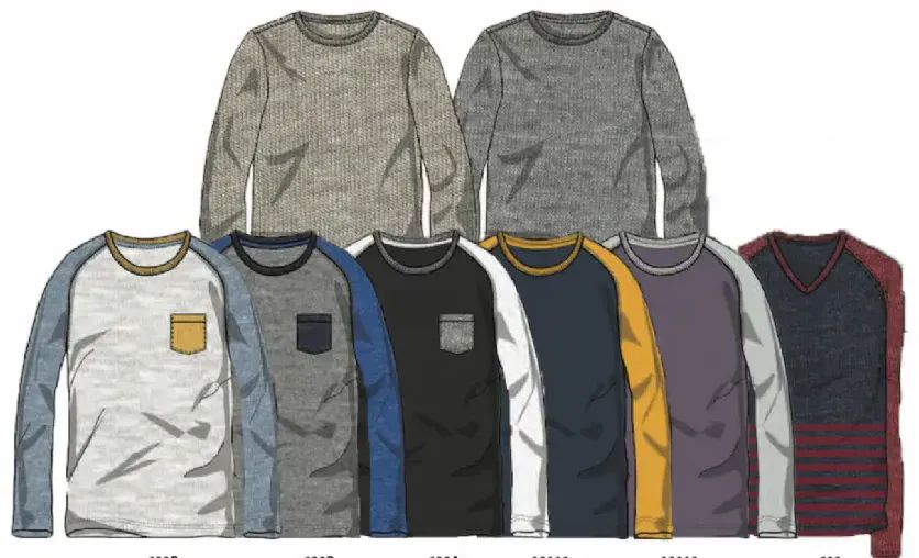 108 Pieces of Men's Long Sleeve Crew Neck Fashion T-Shirt Family Pack