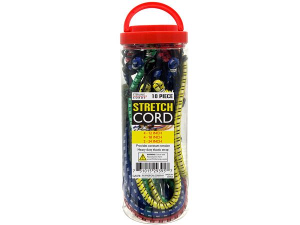 12 pieces of 3 Sized 10 Pack Stretch Cords In Storage Case