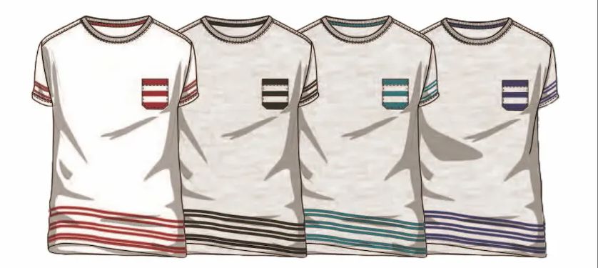 36 Pieces of Men's Short Sleeve Crew Neck Fashion Stripe Pocket Tee Shirts Sizes S-xl