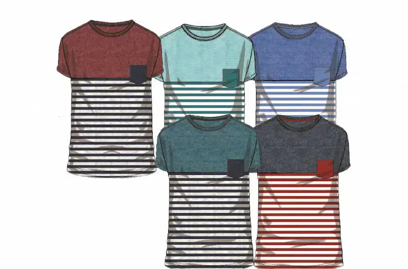 72 Pieces of Men's Short Sleeve Crew Neck Stripe To Solid Solid Contrast Color Pocket Tees