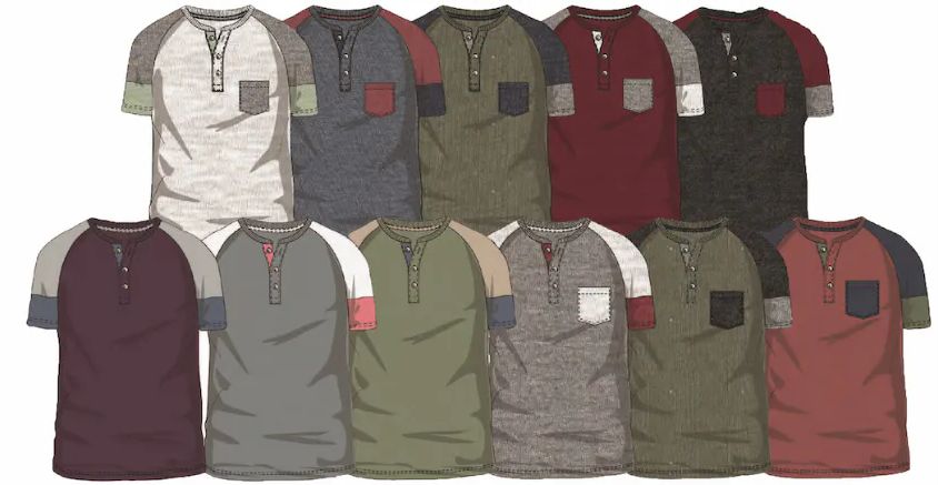 96 Pieces of Mens Short Sleeve Color Block Henley Tee Shirt Assorted Sizes And Colors