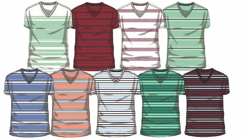 84 Pieces of Men's Short Sleeve V Neck Striped Tee Shirt Assorted Sizes And Colors