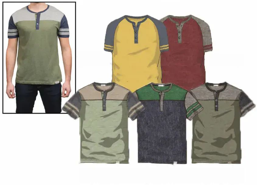 96 Pieces of Mens Short Sleeve Cut And Sew Henley Tee Shirt Assorted Colors And Sizes S-xl