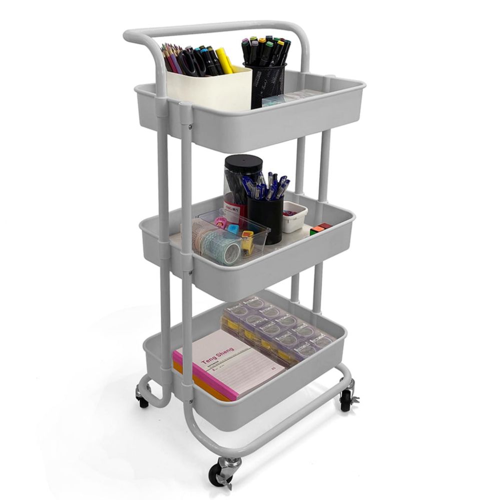 3 Pieces of Home Basics 3 Tier Steel Rolling Utility Cart With 2 Locking Wheels, Grey