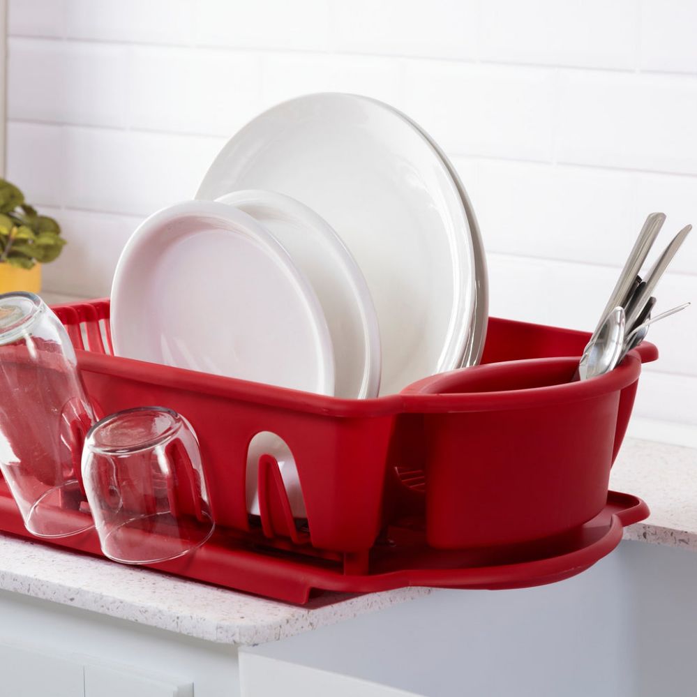 6 pieces Sterilite 2 Piece Sink Set, Red - Dish Drying Racks - at