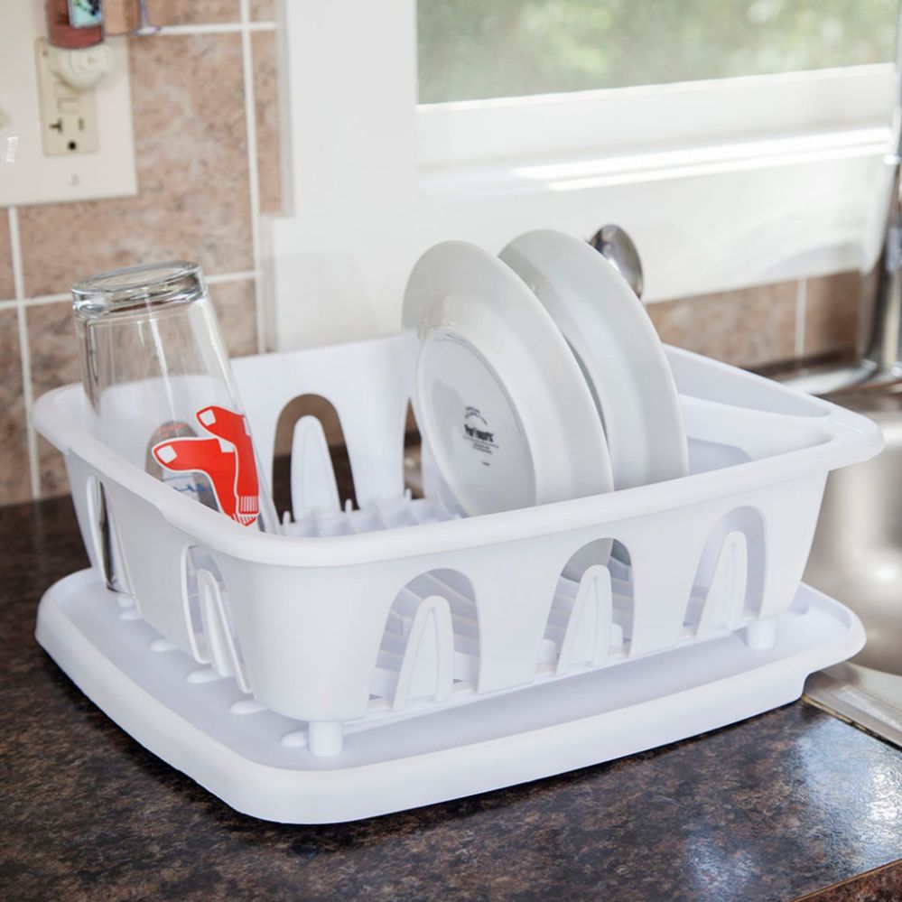 4 pieces Sterilite Small 2 Piece Sink Set, White - Dish Drying Racks - at 