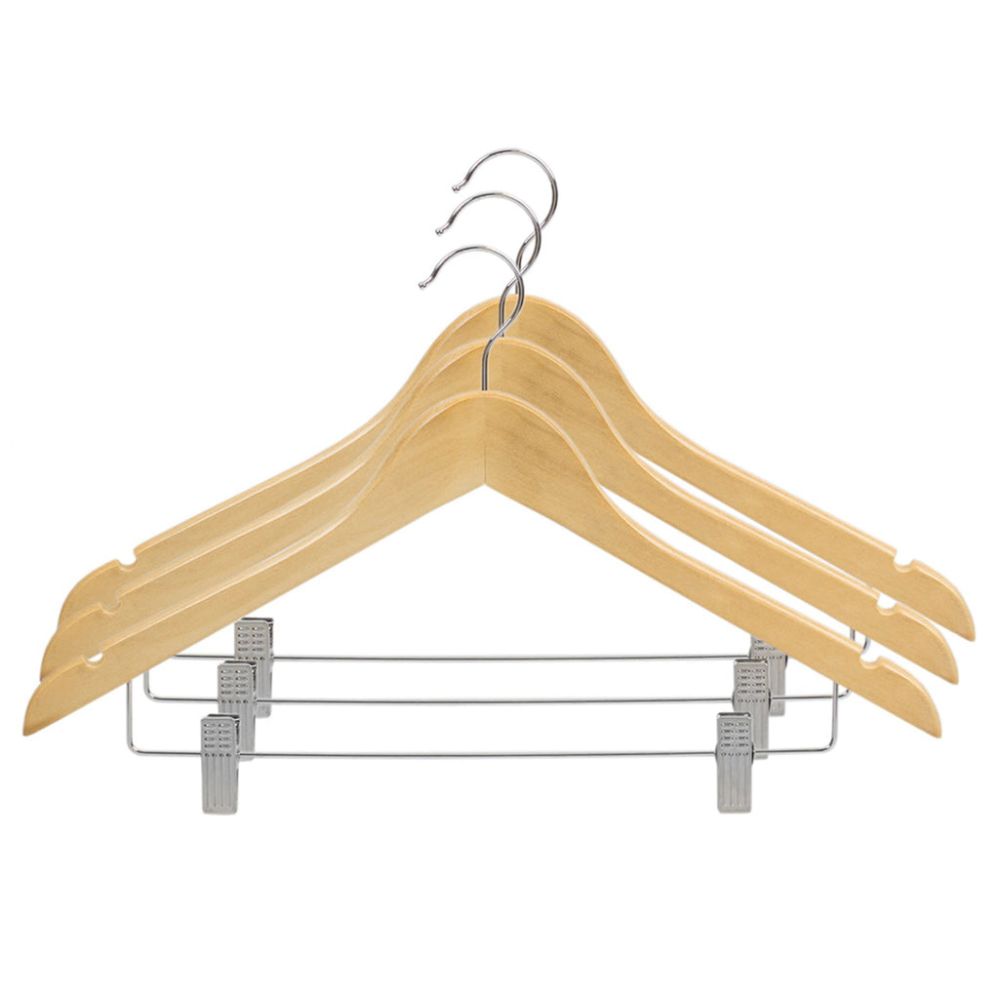 24 Wholesale Home Basics Non - Slip Curved Ultra Smooth Wood Hanger With  Metal Clips, (pack Of 3), Natural - at 