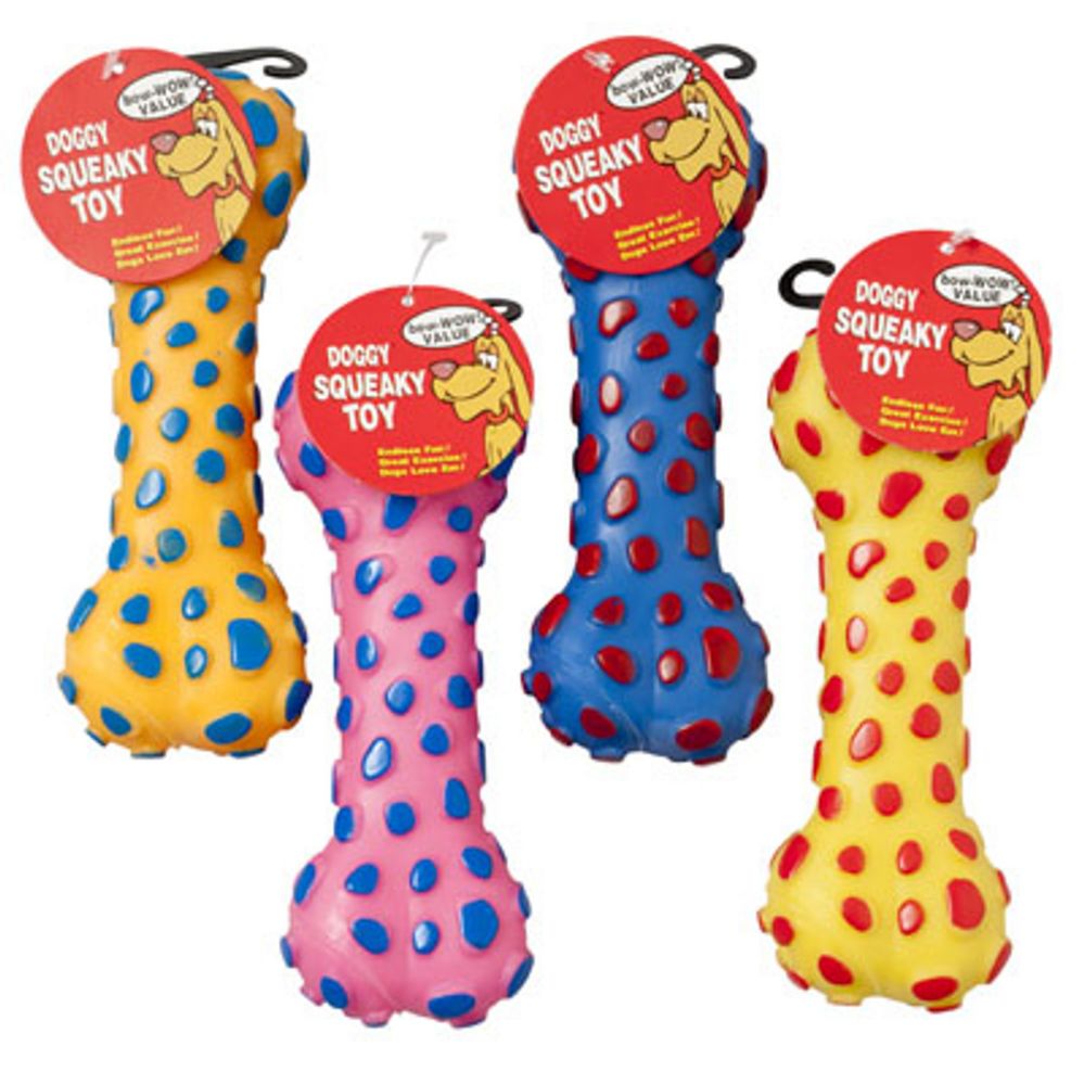 66 Pieces of Dog Toy Vinyl Bone With Squeaker6 Assorted Colors In Pdq #14038