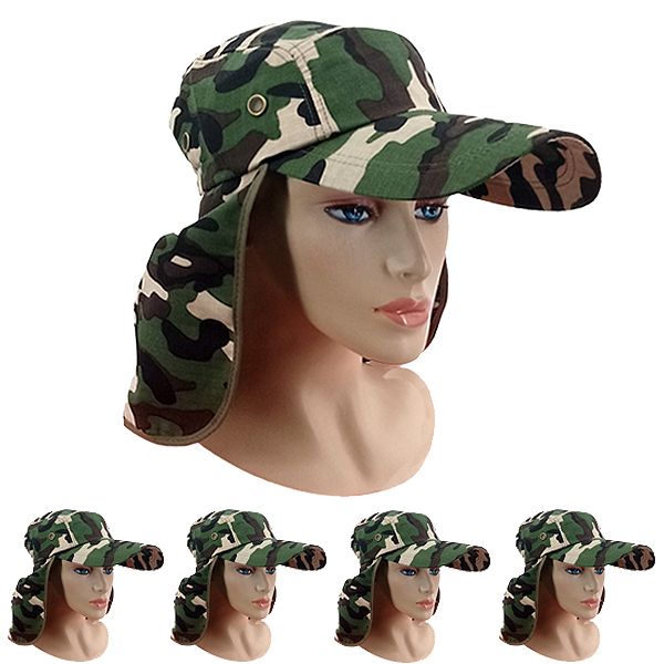 12 Wholesale Camouflage Sun Summer Hat for Men - Wide Visor with Neck Flap  - at 