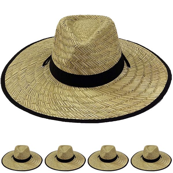 12 pieces Bamboo Straw Summer Hat for Men - Wide Brim Lightweight