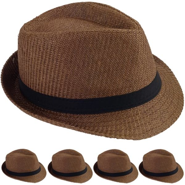 12 pieces of Elegant Coffee Color Toyo Straw Trilby Fedora Hats