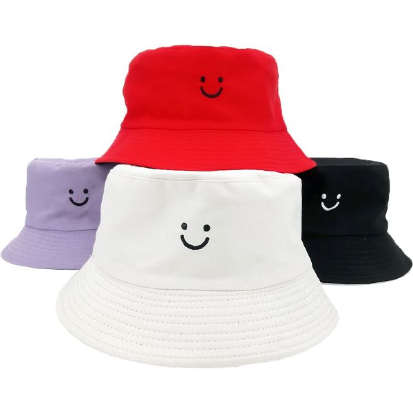 12 Wholesale Smiley Emoji Embroidered Bucket Hat - at ...